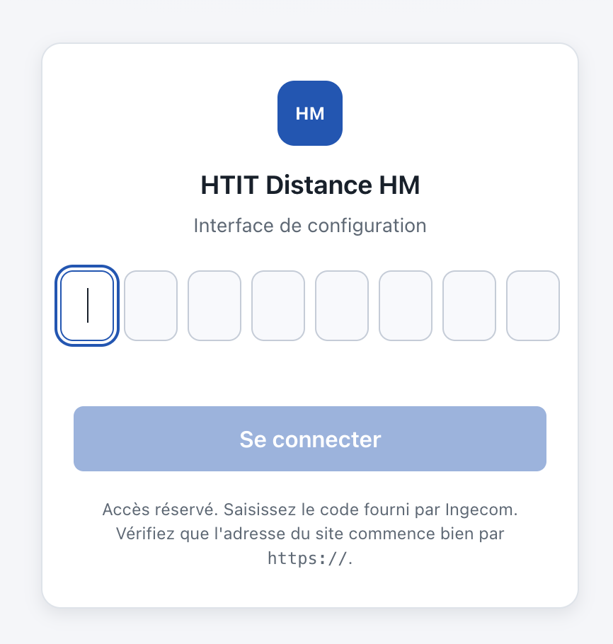 Écran de saisie du code d'accès